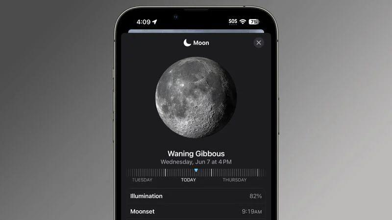 苹果iOS 17升级天气应用：回顾昨日天气、引入月球信息