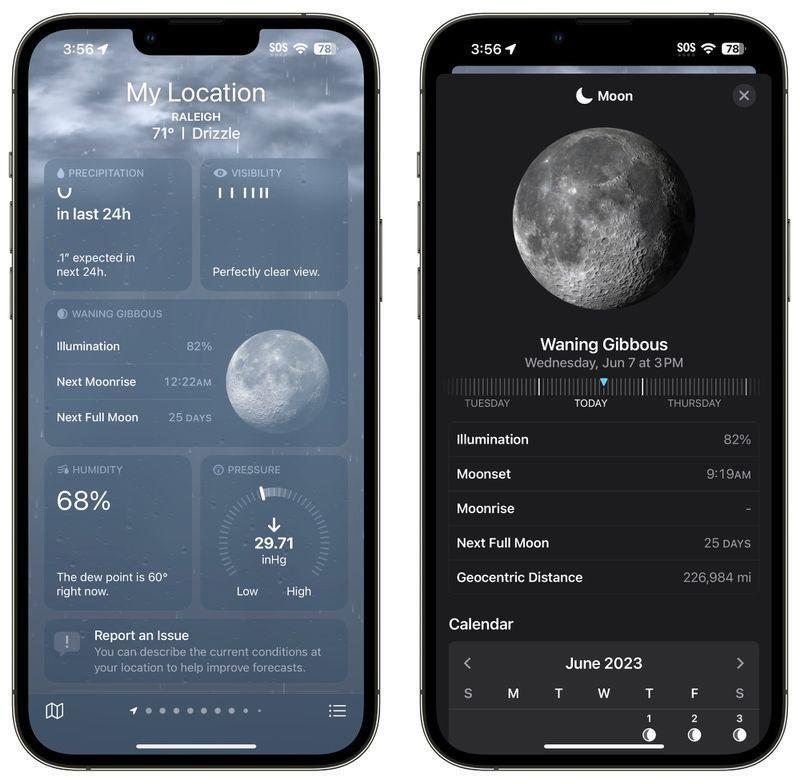苹果iOS 17升级天气应用：回顾昨日天气、引入月球信息